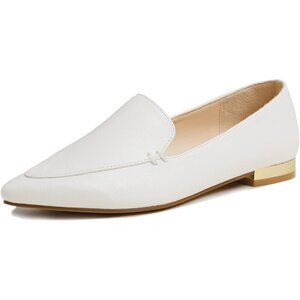 Feversole Women's White Plain Vegan Leather Pointed Slip On Flat Loafer